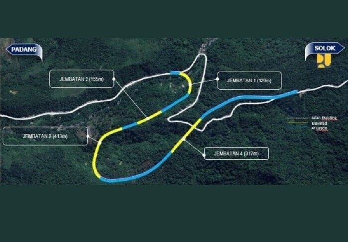 Peta lokasi pembangunan Flyover Sitinjau Lauik di kawasan rawan longsor Kota Padang, yang dijadwalkan mulai dibangun pada Oktober 2025. (Foto: KemenPUPR)