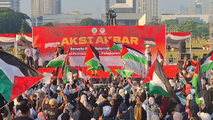 Aliansi Rakyat Indonesia Bela Palestina di Monas, Minggu (3/8/2025).