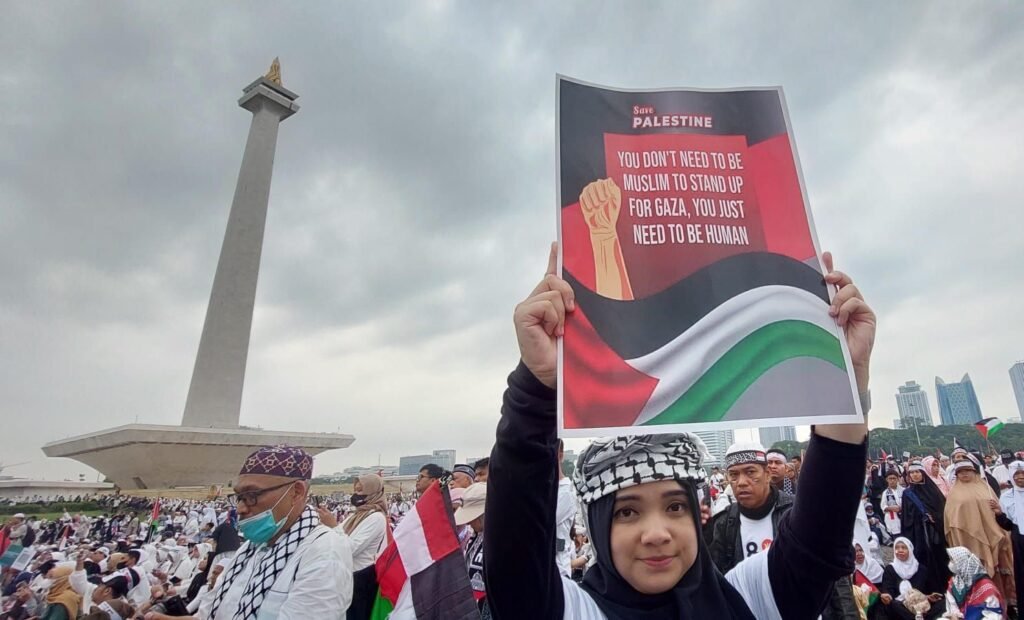Aliansi Rakyat Indonesia Bela Palestina di Monas, Minggu (3/8/2025).