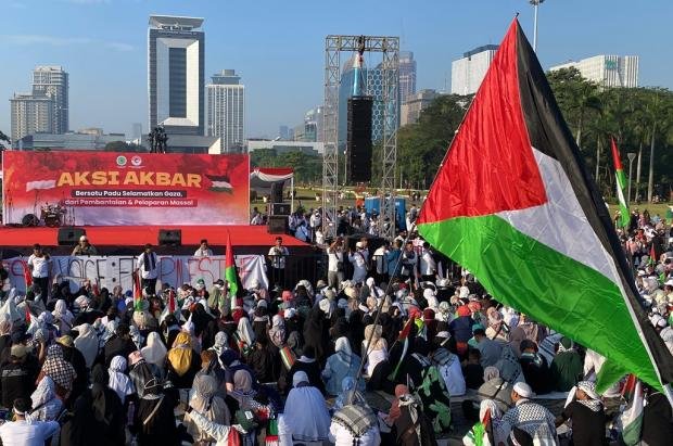 Aliansi Rakyat Indonesia Bela Palestina di Monas, Minggu (3/8/2025).