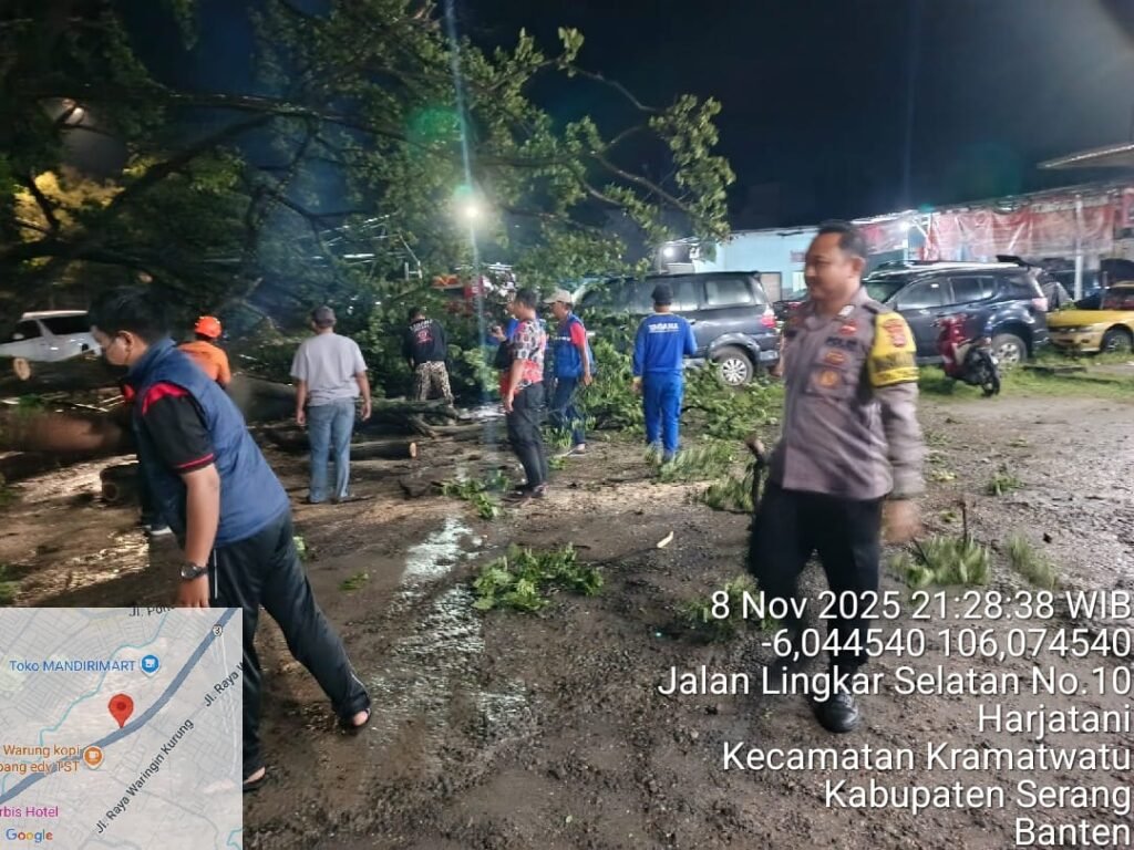 Polsek Cibeber segera menuju lokasi dan berkoordinasi dengan Badan Penanggulangan Bencana Daerah (BPBD) serta Taruna Siaga Bencana (Tagana) Kota Cilegon . FOTO; BUDI/PORTALBMI.ID