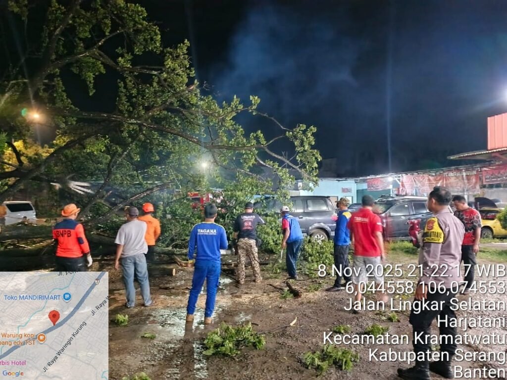 Polsek Cibeber segera menuju lokasi dan berkoordinasi dengan Badan Penanggulangan Bencana Daerah (BPBD) serta Taruna Siaga Bencana (Tagana) Kota Cilegon . FOTO; BUDI/PORTALBMI.ID