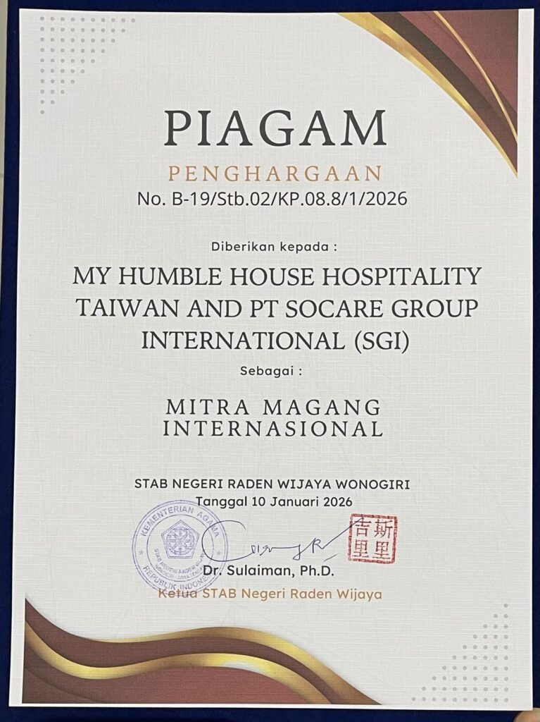 Piagam penghargaan sebagai Mitra Magang Internasional. FOTO: PORTALBMI.ID