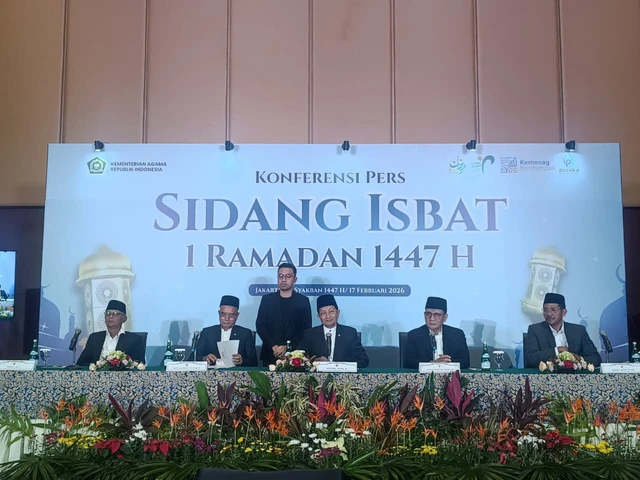 Konferensi pers hasil sidang isbat penentuan 1 Ramadan 1447 Hijriah oleh Menteri Agama, Nasaruddin Umar di Hotel Borobudur, Jakarta Pusat pada Selasa (17/2/2026).