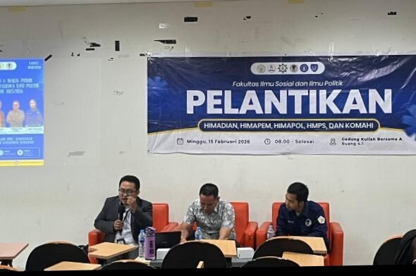 Rasionalisasi Kebijakan Atau Kemunduran Demokrasi Panpel( Himpunan Mahasiswa Ilmu Politik Untan. Menghadirkan Firdaus.S.IP.M.Sos dan Ahmadi.S.KOM selaku Perwakilan DPRD Mempawah di Gedung Kuliah Bersama Lantai 4 tanggal 15 /2/2026. FOTO: Firdaus06/ portalbmi.id