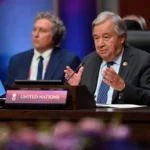 Sekjen PBB Antonio Guterres menyampaikan pandangannya dalam KTT ke-13 ASEAN-PBB di Jakarta, Kamis (7/9/2023). Foto: Akbar Nugroho Gumay/ANTARA FOTO