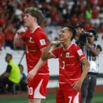 Pemain Timnas Indonesia Beckham Putra dan Ole Romeny melakukan selebrasi pada pertandingan FIFA Series 2026.