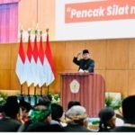 Presiden Prabowo Subianto menyampaikan sambutannya pada Musyawarah Nasional XVI Ikatan Pencak Silat Indonesia (IPSI) di Jakarta International Convention Center (JICC), Jakarta, pada Sabtu, 11 April 2026. Foto: BPMI Setpres/Laily Rachev