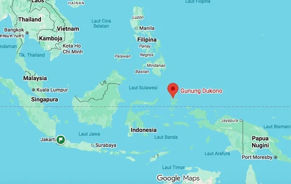 Lokasi Gunung Dukono di Pulau Halmahera, Provinsi Maluku Utara Foto: Google Maps