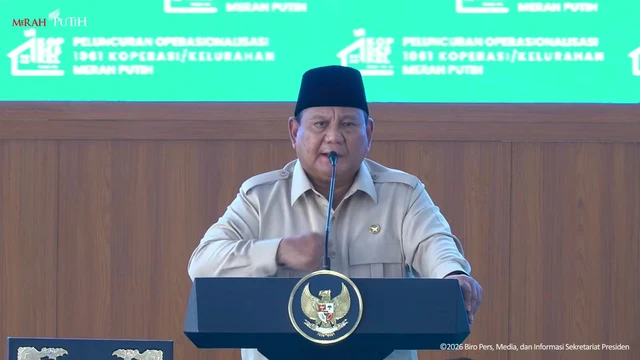 Presiden Prabowo berpidato saat Peresmian Operasionalisasi 1061 Koperasi Desa/Kelurahan Merah Putih, Kabupaten Nganjuk, (16/5/2026). Foto: YouTube/ Sekretariat Presiden