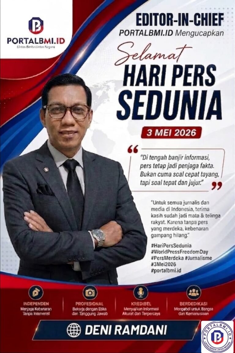Pemimpin Redaksi PORTALBMI.ID di hari Pers sedunia 3 mei 2026 yang ke 33 tahun. FOTO: Red-PBMI