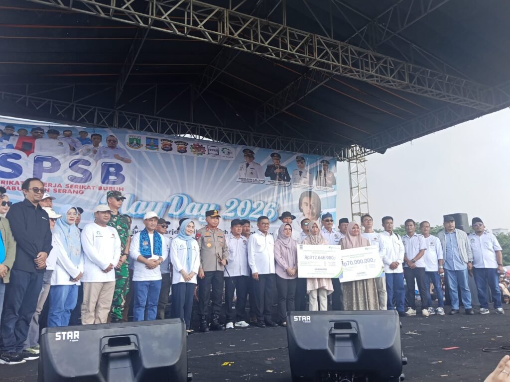 Perayaan Hari Buruh Internasional (May Day) 2026 digelar oleh Aliansi Serikat Pekerja Serikat Buruh (ASPSB) di Lapangan Samator Modern, Cikande, Kabupaten Serang. FOTO: Red/portalbmi.id