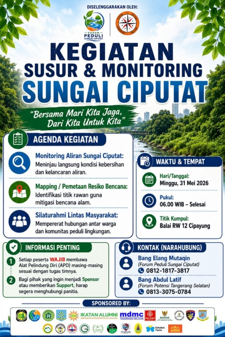Kegiatan susur dan monitoring sungai Ciputat bersama Forum potensi Tangsel bersama unsur gabungan. FOTO: Henny06/PORTALBMI.ID