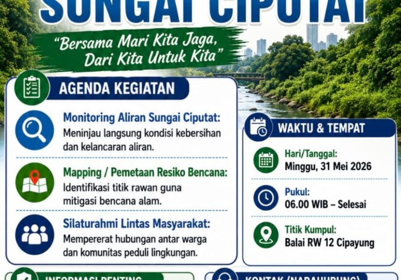Kegiatan susur dan monitoring sungai Ciputat bersama Forum potensi Tangsel bersama unsur gabungan. FOTO: Henny06/PORTALBMI.ID