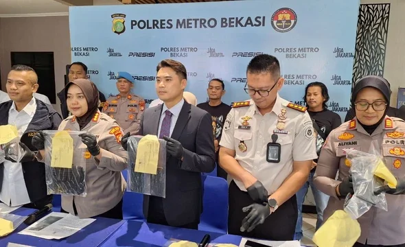 Konferensi pers kasus pembunuhan WN Korea Selatan di Polres Metro Bekasi. Dok: Istimewa.