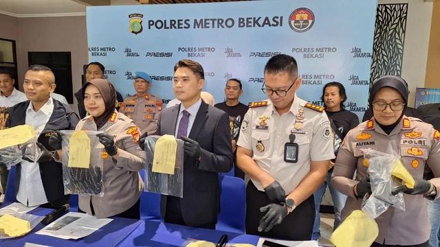 Konferensi pers kasus pembunuhan WN Korea Selatan di Polres Metro Bekasi. Dok: Istimewa.