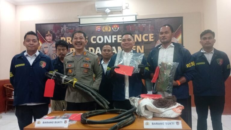 Pengungkapan kasus tersebut disampaikan dalam konferensi pers yang digelar di Aula Bidhumas Polda Banten, Rabu (3/6/2026). FOTO: Achie06/PORTALBMI.ID