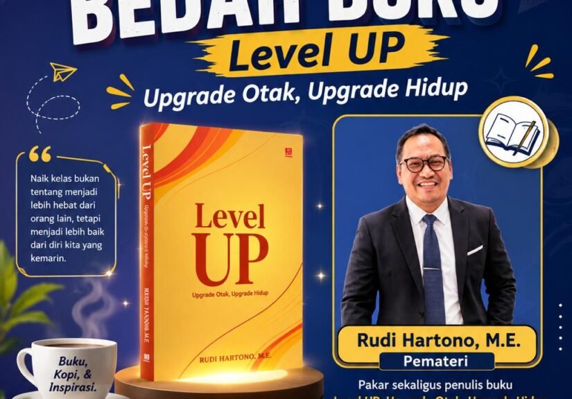 Kegiatan Silaturahmi dan Bedah Buku "Level UP: Upgrade Otak, Upgrade Hidup", Himapol Untan berkolaborasi dengan pakar sekaligus penulis buku, Rudy Hajee. FOTO: Firdaus06/PORTALBMI.ID