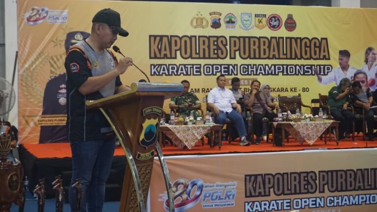 Kejuaraan karate bertajuk Kapolres Purbalingga Karate Open Championship di Indoor Sasana Krida Perwira Purbalingga, Sabtu (27/6/2026). FOTO: Humas Polres Purbalingga