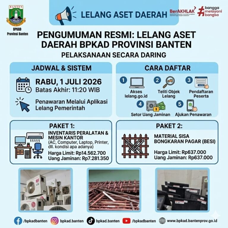 Pelaksanaan lelang Barang Milik Daerah (BMD) secara daring (open bidding) melalui aplikasi lelang pemerintah. FOTO: Setda Pemprov Banten