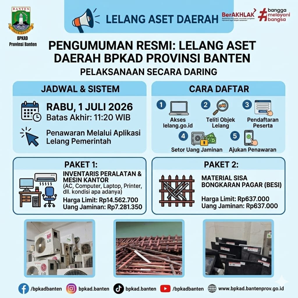 Pelaksanaan lelang Barang Milik Daerah (BMD) secara daring (open bidding) melalui aplikasi lelang pemerintah. FOTO: Setda Pemprov Banten
