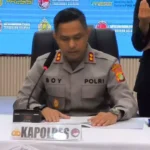 Kapolres Tangsel AKBP Boy Jumalolo Memberikan Keterangan Pers Terkait Anak Buahnya yang Diamankan Dirtipid Narkoba Bareskrim Polri. FOTO: PORTALBMI.ID