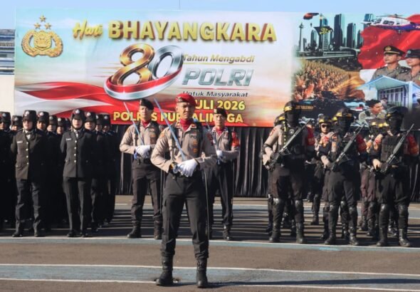 Tema peringatan kali ini, "80 Tahun Mengabdi, Polri Untuk Masyarakat". FOTO: Humas Polres Purbalingga