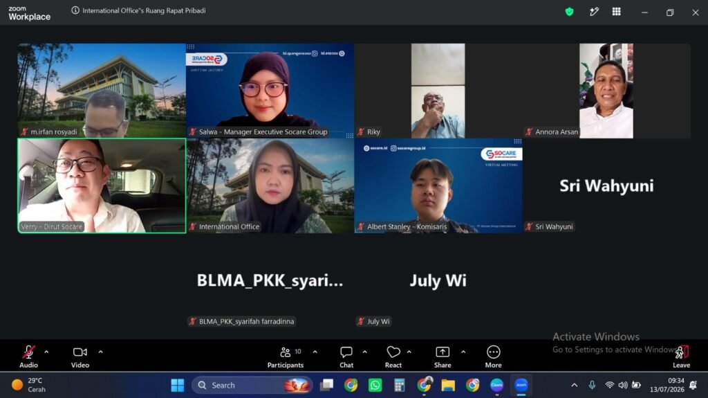 Pertemuan virtual tersebut dipandu oleh M. Irfan Rosyadi sebagai moderator dan dihadiri oleh jajaran direktur, manajemen PT Socare Group International, serta tim H3R. FOTO: Annora05/PORTALBMI.ID