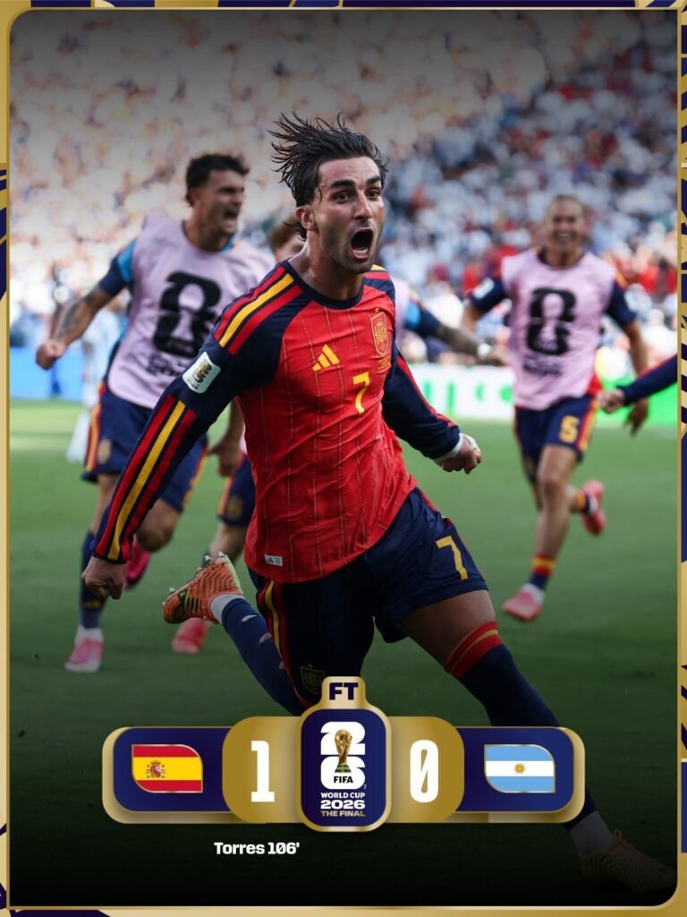 Tim Nasional Spanyol berhasil mengukir sejarah baru dengan menjuarai Piala Dunia 2026 setelah mengalahkan Argentina dengan skor 1-0. FOTO: FIFA/PORTALBMI.ID