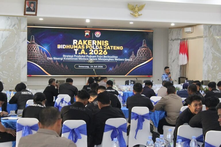 Polda Jawa Tengah memperkuat strategi komunikasi kehumasan melalui Rapat Kerja Teknis (Rakernis) Bidhumas Tahun Anggaran 2026. FOTO: Bidhumas Polda Jateng
