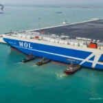 Kapal MV Blanco Ace melaksanakan uji sandar pada Dermaga Kendaraan Paket 5: Car Terminal Construction, Selasa (18/8). Foto: Dok: DJPL KSOP Kelas II Patimban