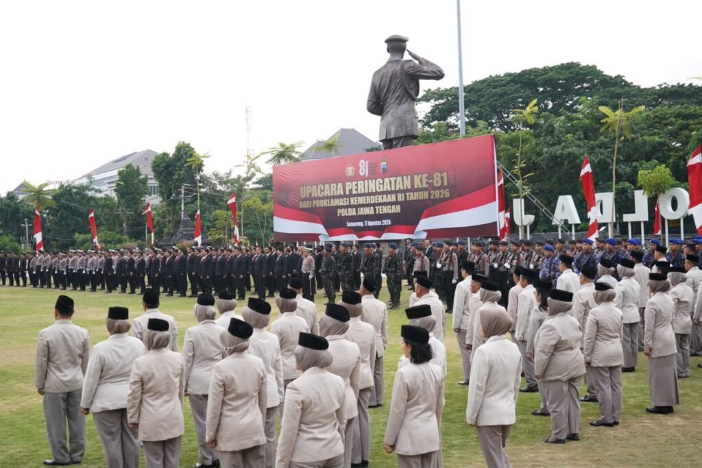 Kepolisian Daerah Jawa Tengah menggelar upacara bendera memperingati Hari Ulang Tahun ke-81 Kemerdekaan Republik Indonesia, Senin (17/8/2026). FOTO: Humas Polda Jateng/PORTALBMI.ID