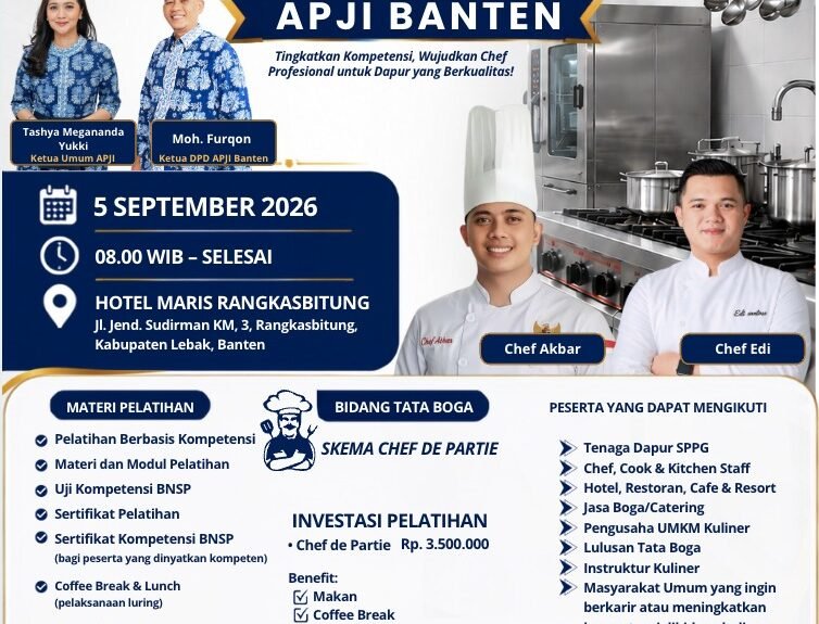 Kegiatan bertema “Tingkatkan Kompetensi, Wujudkan Chef Profesional untuk Dapur yang Berkualitas” tersebut akan berlangsung di Hotel Maris Rangkasbitung. FOTO: Achie06/PORTALBMI.ID