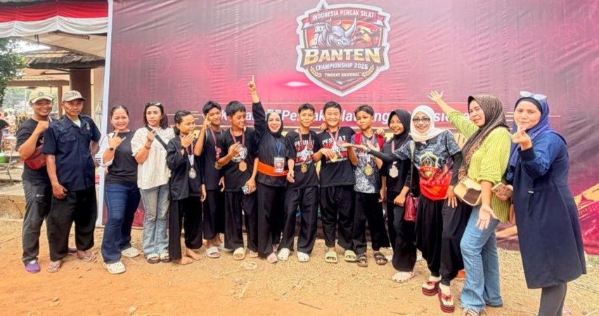 PSKBI berhasil memborong tujuh medali dalam Kejuaraan Pencak Silat Tingkat Nasional Banten Championship yang digelar di GOR Gelanggang Remaja Ciceri, Kota Serang, Minggu (30/8/2026). FOTO: Achie06/PORTALBMI.ID