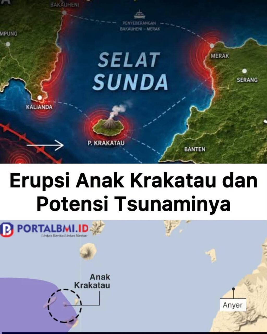Gunung Anak Krakatau saat ini berada pada Status Level III (Siaga) dengan erupsi menerus. FOTO: PORTALBMI.ID