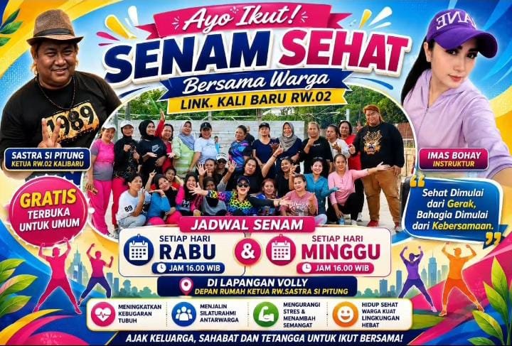 Lingkungan Kali Baru RW.02. di Kelurahan Gerem, Kecamatan Grogol, Kota Cilegon Kegiatan Senam Sehat Bersama yang rutin digelar di Lapangan Volly. FOTO: PORTALBMI.ID