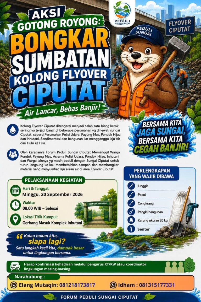 Laju aliran air sungai di bawah area Flyover Ciputat. Henny06/PORTALBMI.ID