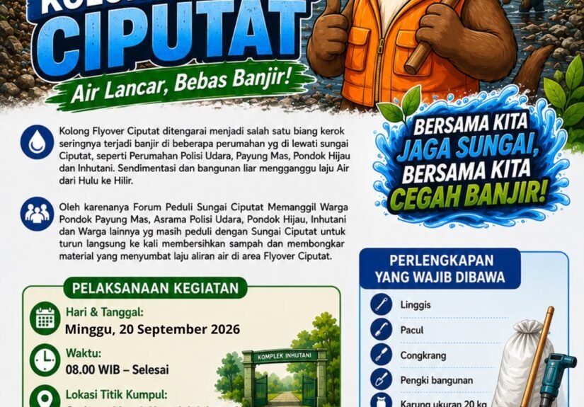 Laju aliran air sungai di bawah area Flyover Ciputat. Henny06/PORTALBMI.ID